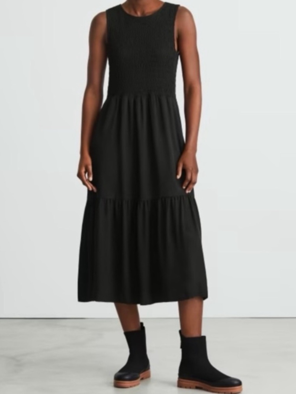 Everlane Black Sleeveless Smocked Tiered Maxi Dress NWT